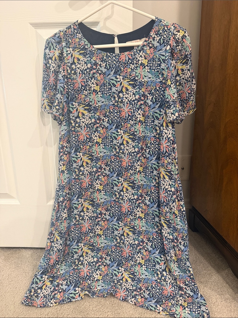 Esprit Floral Navy and Multicolor Short-Sleeve Shift Dress